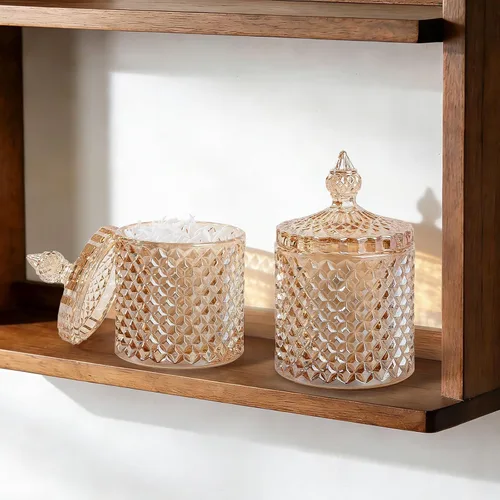 Vista 5 de Paquete de 2 Portacotonetes Frascos de Boticario de Vidrio Grueso con Tapa para Decoración de Baño Organizador de Almacenamiento para Hisopos