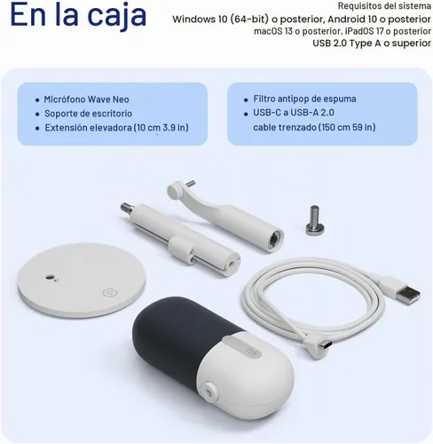Vista 9 de Elgato Wave Neo - Micrófono de condensador USB, toque para silenciar, para juegos, transmisión, reuniones, grabación de voz