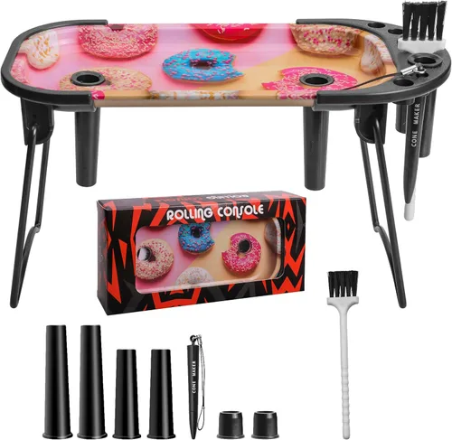 Vista 8 de CHEEMAR Juego de bandeja para enrollar cigarrillos con accesorios (estuche para cigarrillos, cargador de conos y cepillo) - Negro