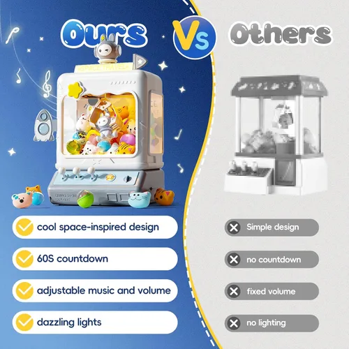 Vista 6 de Skirfy Máquina de garras espaciales para niños, máquina expendedora de juegos electrónicos grande, dispensador de dulces para niños, cumpleaños