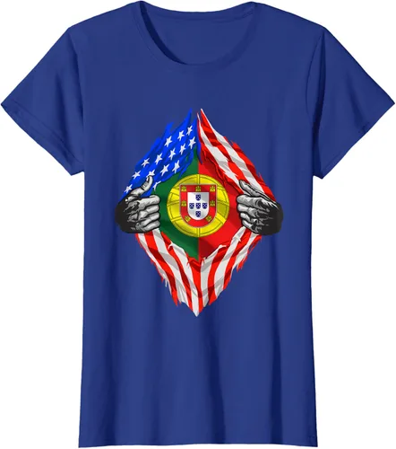 Vista 49 de Camiseta de bandera de Estados Unidos con diseño de raíces portuguesas, Negro, S