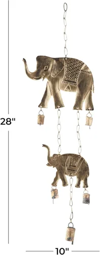 Vista 6 de Deco 79 Carillón de viento de elefante de metal con campanas, 10 x 2 x 28 pulgadas, latón