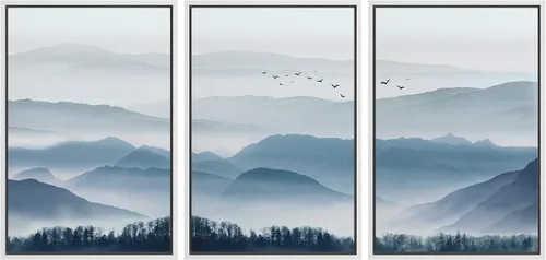 Vista 98 de NWT Lienzo enmarcado para pared, juego de arte en acuarela pastel, bosque de montaña oscura, naturaleza silvestre, ilustraciones de arte moderno