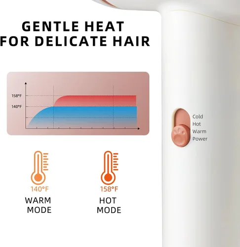 Vista 2 de YALICE Secador de pelo para niños, secador de pelo pequeño de viaje para niños, mini secador iónico silencioso para niños con enchufe de seguridad