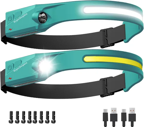 Vista 11 de Linterna frontal LED recargable de 230° de haz ancho, lámpara de cabeza ligera USB-C, larga duración, resistente al agua para campamento