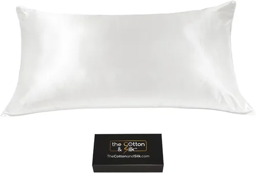 Vista 19 de Funda de almohada de seda de morera 22 Momme (cierre envolvente en la parte posterior), colección elegante, tamaño Queen, caramelo + crema