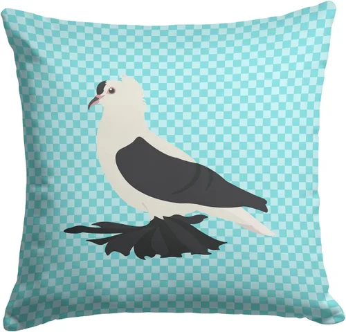 Vista 105 de Caroline's Treasures BB8163PW1414 Beltsville - Almohada decorativa de tela a cuadros pequeños, color blanco, pavo y gallina azul, lavable a máquina