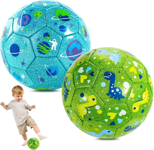 Vista 8 de INPODAK Balón de fútbol tamaño 3 tamaño 2 para niños pequeños 1-3 3-8, 1 o 2 unidades de dibujos animados de dinosaurio pequeño unicornio pelota