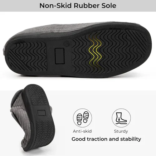 Vista 5 de HomeTop Pantuflas de pana para mujer, cómodas, ajustables, con velcro y espuma viscoelástica, para interiores, con espalda cerrada, para pies