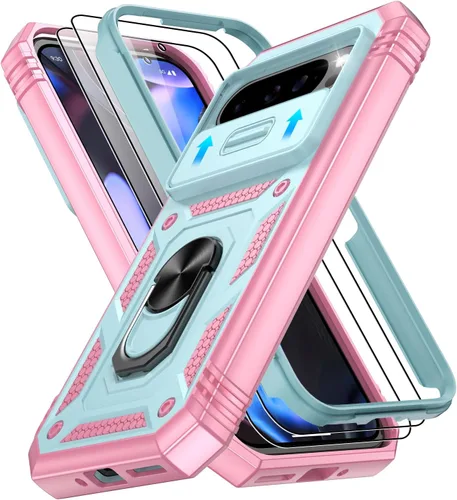 Vista 33 de Gritup Funda para Google Pixel 6 con cubierta deslizante para cámara y protector de pantalla (2 unidades), soporte de anillo giratorio 360°, funda