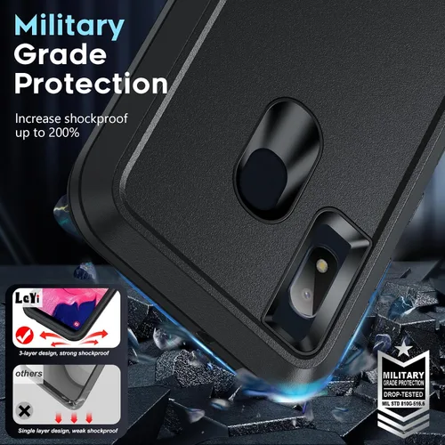 Vista 6 de LeYi Funda para teléfono Samsung-A10E: con protector de pantalla para teléfonos inteligentes, teléfonos desbloqueados, nuevas fundas con kit de Negro