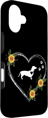 Vista 3 de Dachshund Heartbeat With Paw Prints On Black Case for iPhone 16