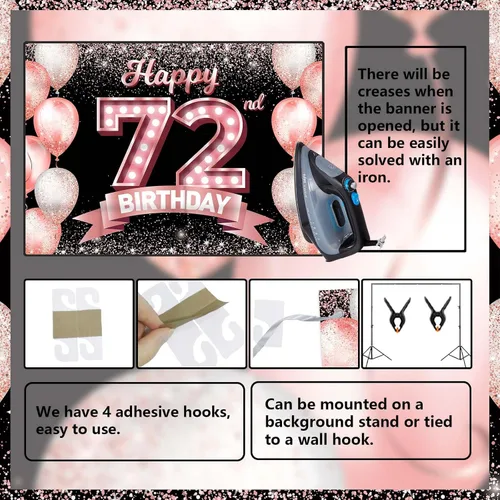 Vista 246 de Cartel de feliz cumpleaños décimo oro rosa, telón de fondo, saludos a 10 años, globos de confeti, decoración temática para niñas de 10 años