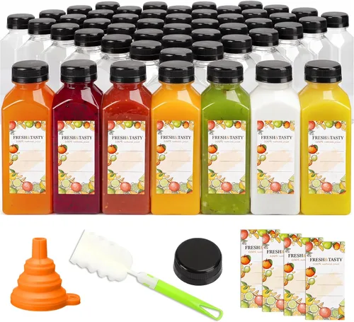 Vista 8 de TOMNK 100 botellas de plástico de 2 onzas con tapas, recipientes reutilizables transparentes para bebidas a granel para inyección de jengibre, jugo