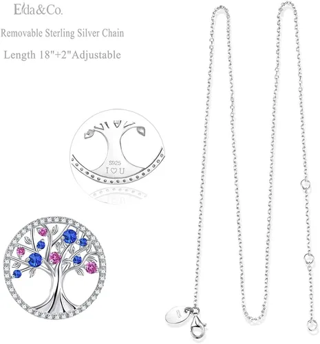 Vista 6 de Collar del árbol de la vida para ella, piedras natales de septiembre y octubre, zafiro azul, rosa, turmalina, joyería para mujer, joyería fina