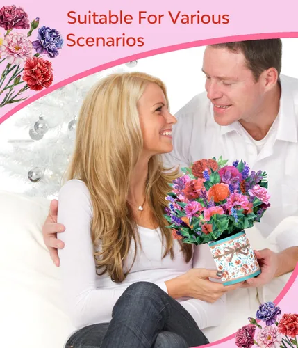 Vista 4 de Tarjeta emergente 3D floral colorida, tarjeta de felicitación de primavera para el día de la madre, Pascua, cumpleaños o aniversarios, tarjeta