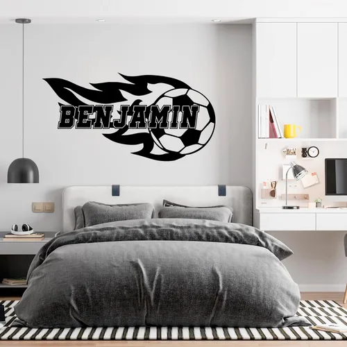 Vista 11 de Calcomanía personalizada con jugador de fútbol que pasa una pelota y una pelota enorme, decoración de fútbol de larga duración para la habitación