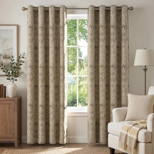 Vista 17 de jinchan Cortinas de lino texturizadas para oscurecer la sala de estar, 54 pulgadas de largo, cortinas de medallón para dormitorio, tratamientos