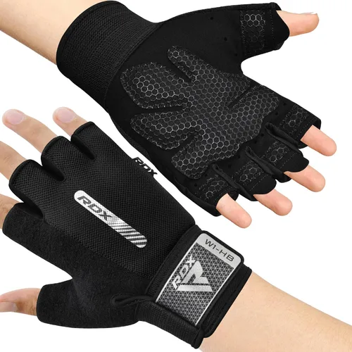 Vista 11 de RDX Guantes de levantamiento de pesas para gimnasio, entrenamiento de fitness, protección completa acolchada antideslizante, ultra ventilados