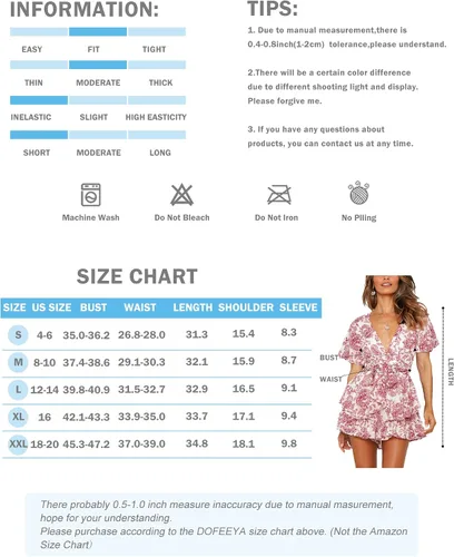 Vista 3 de DOFEEYA Mameluco corto floral para mujer, cuello en V, manga acampanada, vestido de verano, overol casual con lazo en la cintura y dobladillo