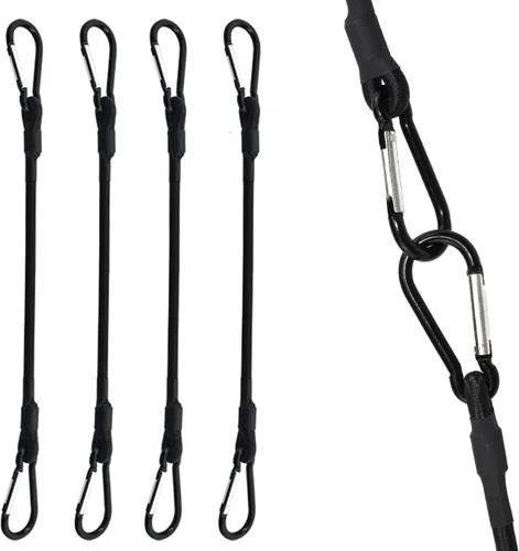 Vista 9 de Correas elásticas cortas con Mini SDTC Tech con mosquetones, paquete de 8 correas elásticas negras extra resistentes de 6", 8", 10" SDTC Tech