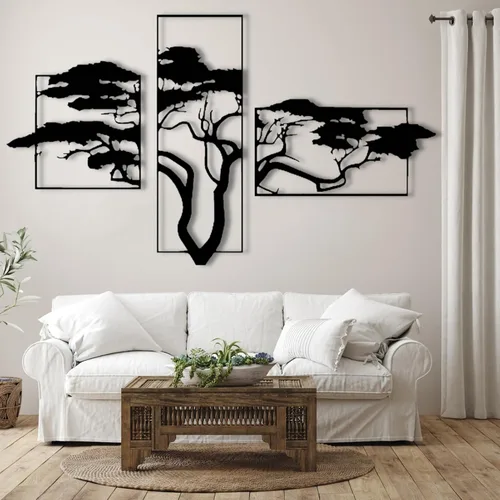 Vista 8 de ICEWQOQU Arte de pared con árbol de la vida, 3 piezas de metal árbol de la vida, decoración de pared natural, arte de pared grande de metal