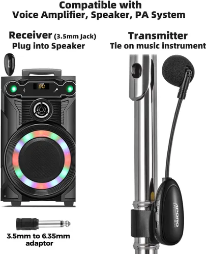 Vista 6 de Micrófono inalámbrico de flauta de 2.4G para instrumentos musicales, micrófono, receptor inalámbrico y transmisor, para flauta y más