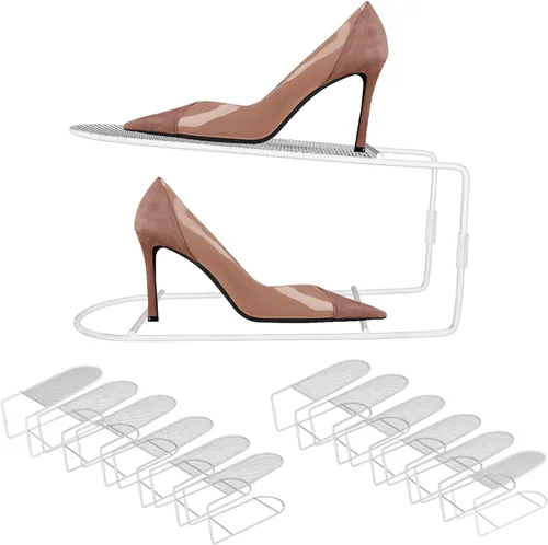 Vista 10 de CiBiZi Organizador de ranuras para zapatos, paquete de 6 organizadores de zapatos de metal, apilables, con doble capa, para un par de zapatos