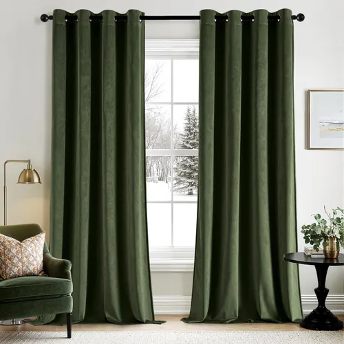 Vista 43 de ANRODUO Cortinas de terciopelo beige de 45 pulgadas de largo, opacas con aislamiento térmico insonorizado, cortinas de privacidad para oscurecer