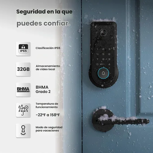 Vista 7 de Lockin Veno Pro, cerradura inteligente todo en uno para puerta delantera, baterías duales