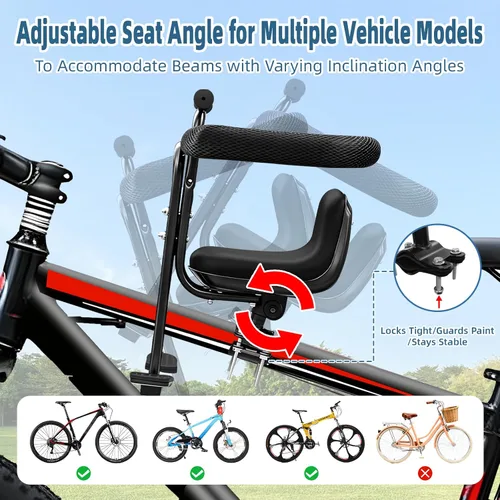Vista 6 de Asiento de bicicleta infantil montado en la parte delantera para adulto MTB, portabicicletas interactivo para niños con barandilla completa, pedales
