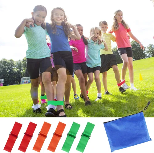 Vista 4 de Hooqict 6 bandas de carreras de 3 patas para niños y adultos, cumpleaños, carnaval, fiesta, día de campo, al aire libre, relevo de tres patas