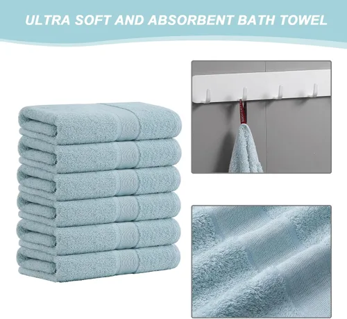 Vista 2 de Aibaser Toallas de baño, 27 x 54 pulgadas, naturales, ultra absorbentes, para baño, viajes, gimnasio, ducha y spa (juego de 6 piezas) (azul)