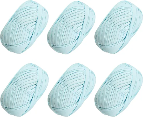 Vista 16 de 2 piezas de tela elástica para camisetas, hilo de crochet para tejer DIY, hilo de punto grueso tipo espagueti para proyectos de bolsos, mantas Aqua