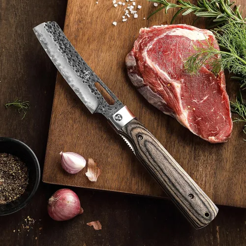 Vista 5 de SENBON 440A Cuchillo de chef plegable forjado, cuchillo de cocina Un color madera Nakiri