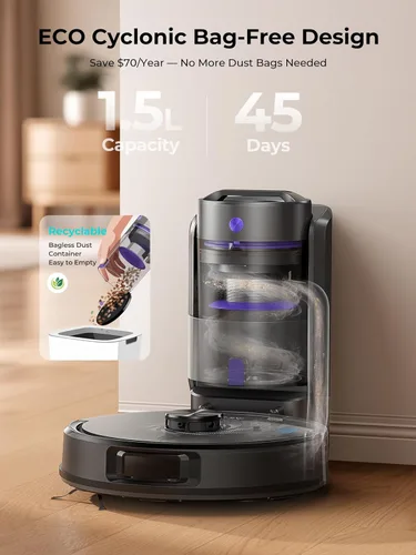 Vista 2 de Robot aspirador y trapeador, robot aspirador mejorado sin bolsa con vaciado automático, aspiradora robótica de 6000 Pa con navegación LiDAR, mapeo