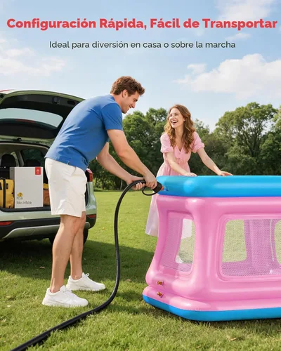 Vista 7 de QPAU - Casa inflable 3 en 1 con bomba para niños pequeños de 1 a 3 años Azul y rosa