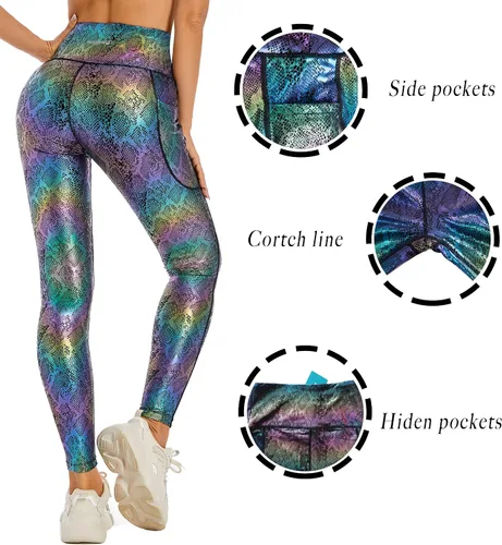 Vista 3 de HARTPOR Leggings de piel sintética para mujer, pantalones de yoga elásticos de cintura alta, pantalones de piel sintética con bolsillos