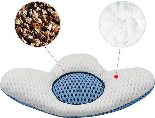 Vista 3 de OhMill Almohada de apoyo lumbar para dormir, cojín de espuma viscoelástica 3D de malla de aire para dormir de lado, espalda y estómago, cojín de Azul