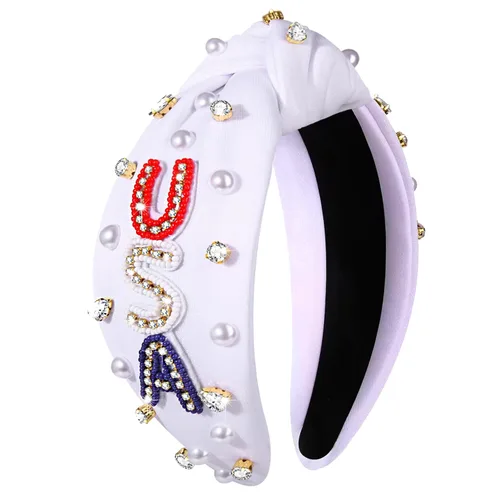 Vista 13 de NVENF Diadema con diamantes de imitación, estrella de la bandera estadounidense, accesorio del 4 de julio para mujer
