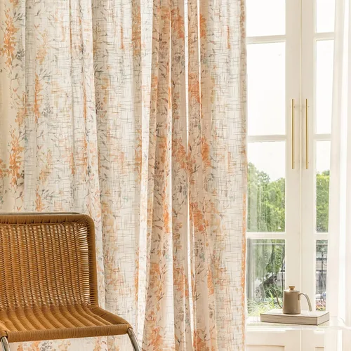 Vista 17 de SUOUO Cortinas blancas semitransparentes con hojas azules para dormitorio, comedor, sala de estar, lino texturizado de 84 pulgadas de largo