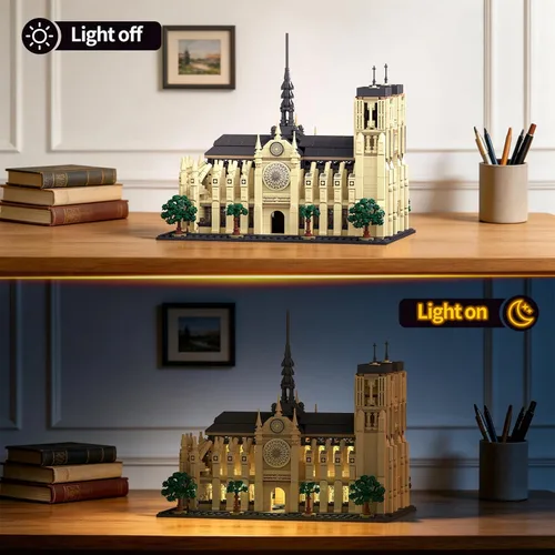 Vista 3 de Notre Dame de Paris - Juego de construcción de arquitectura con luz LED, 1757 piezas, modelo coleccionable de bloques de construcción emblemáticos