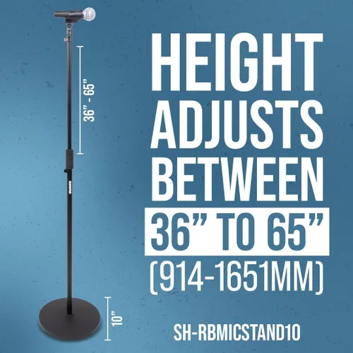 Vista 6 de Shure by Gator - Soporte de micrófono de base redonda con embrague giratorio estándar de altura ajustable y base de 10 pulgadas; (SH-RBMICSTAND10)