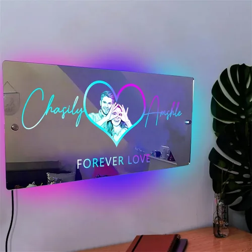 Vista 12 de Espejo de barra de nombre LED personalizado, letreros de neón iluminados para decoración de pared para bar en casa, día de San Valentín y regalos