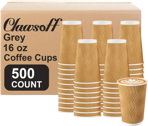 Vista 17 de Clawsoff - Paquete de 90 tazas de café de papel desechables de 16 onzas Marrón