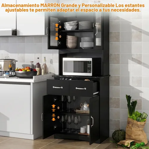 Vista 4 de 67" Kitchen Pantry Cabinet with Glass Doors & Drawers