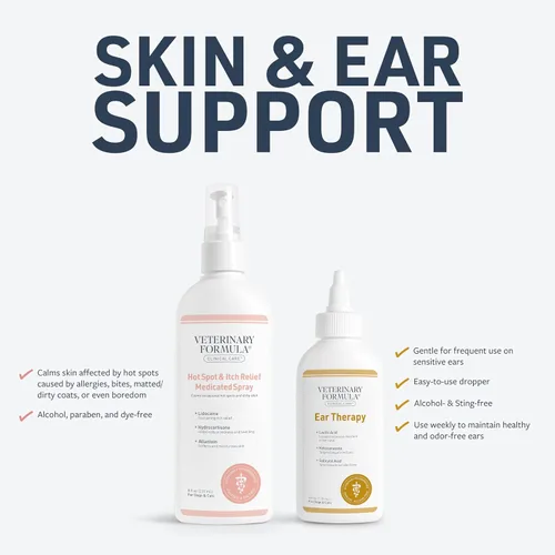 Vista 2 de Veterinary Formula Tratamiento clínico para el oído, 4 onzas y cuidado clínico Hot Spot & Itch Relief Medicated Spray