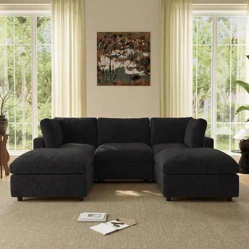 Vista 30 de Sofá modular de nube seccional, moderno sofá en forma de L con otomana, 100 pulgadas, 3 plazas de felpilla para asiento profundo para sala de estar