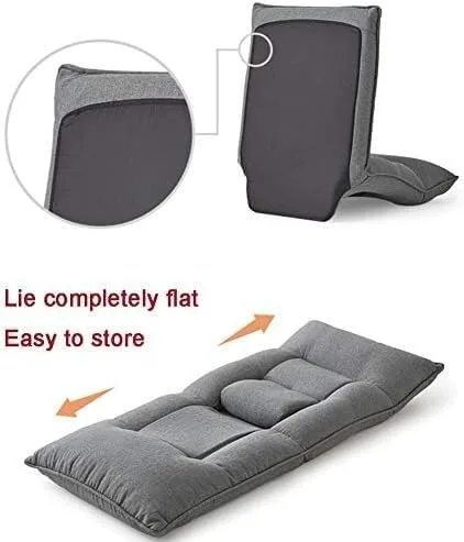 Vista 7 de ELEFOCUS Silla de meditación plegable, respaldo ajustable de 14 engranajes, silla acolchada para juegos con soporte lumbar ajustable