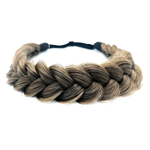 Vista 22 de Diadema trenzada sintética clásica de cabello con hebras anchas para boda, trenzas esponjosas desordenadas, banda para peluca, accesorio de belleza